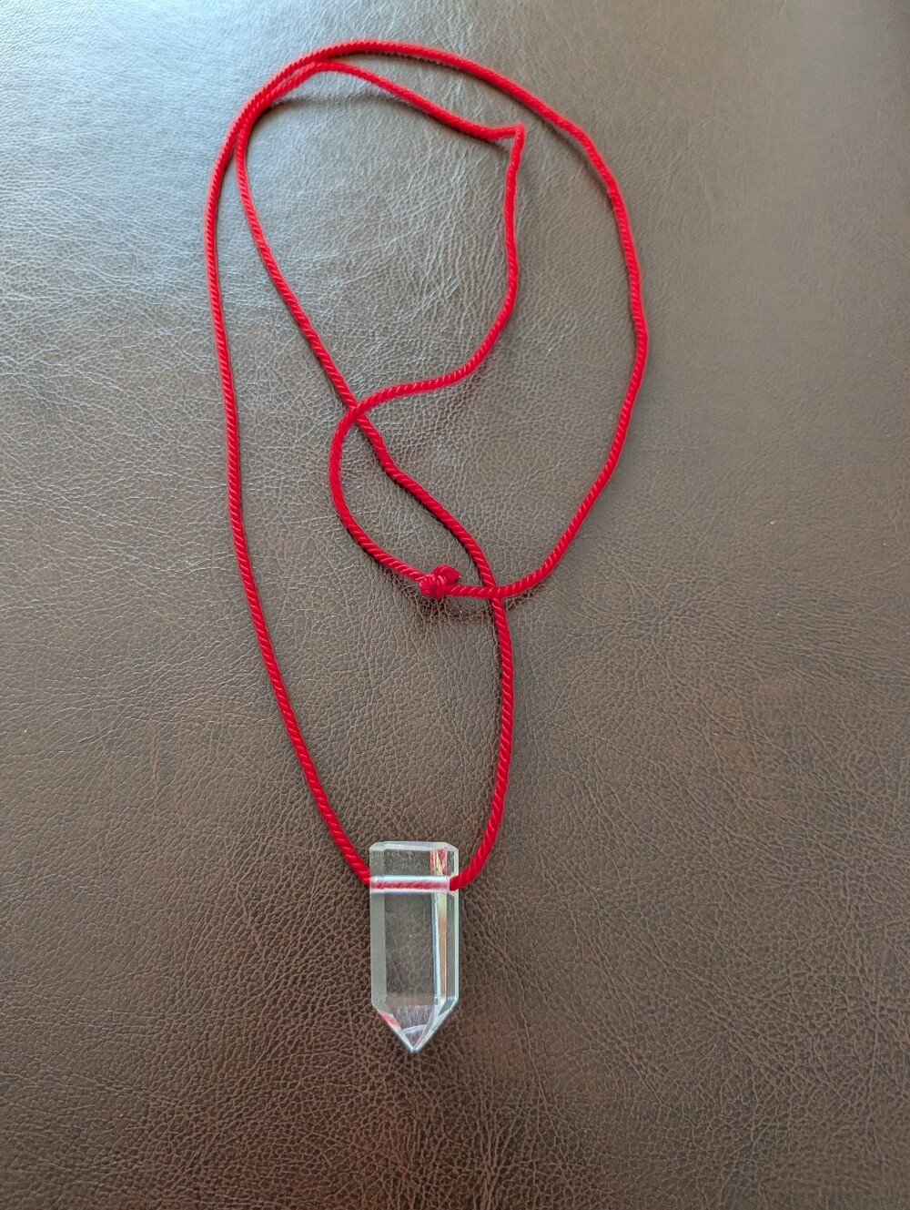 Crystal Point Pendant Necklace With Red Cord